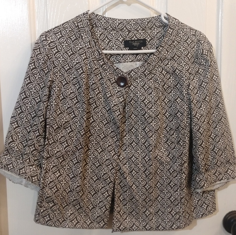 Talbots Brown Stretch cover jacket blouse 12P
